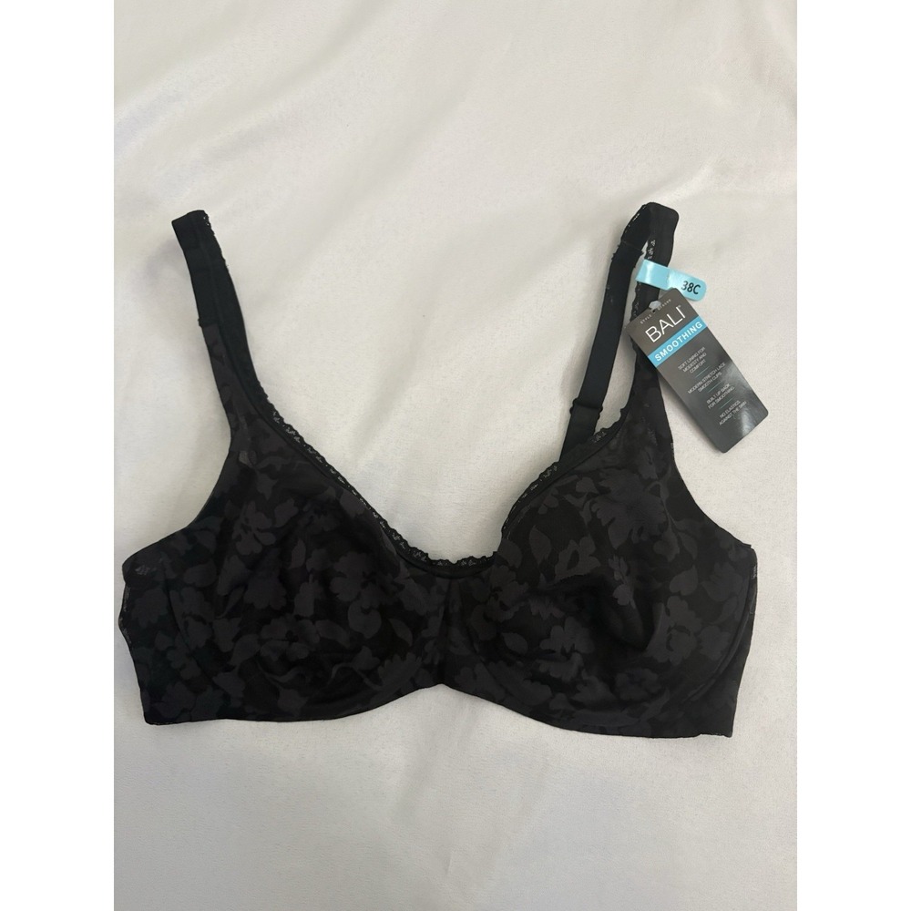 NEW Bali Smooth Lace Underwire Black Bali Bra Women's Size 38C Style #DF6590